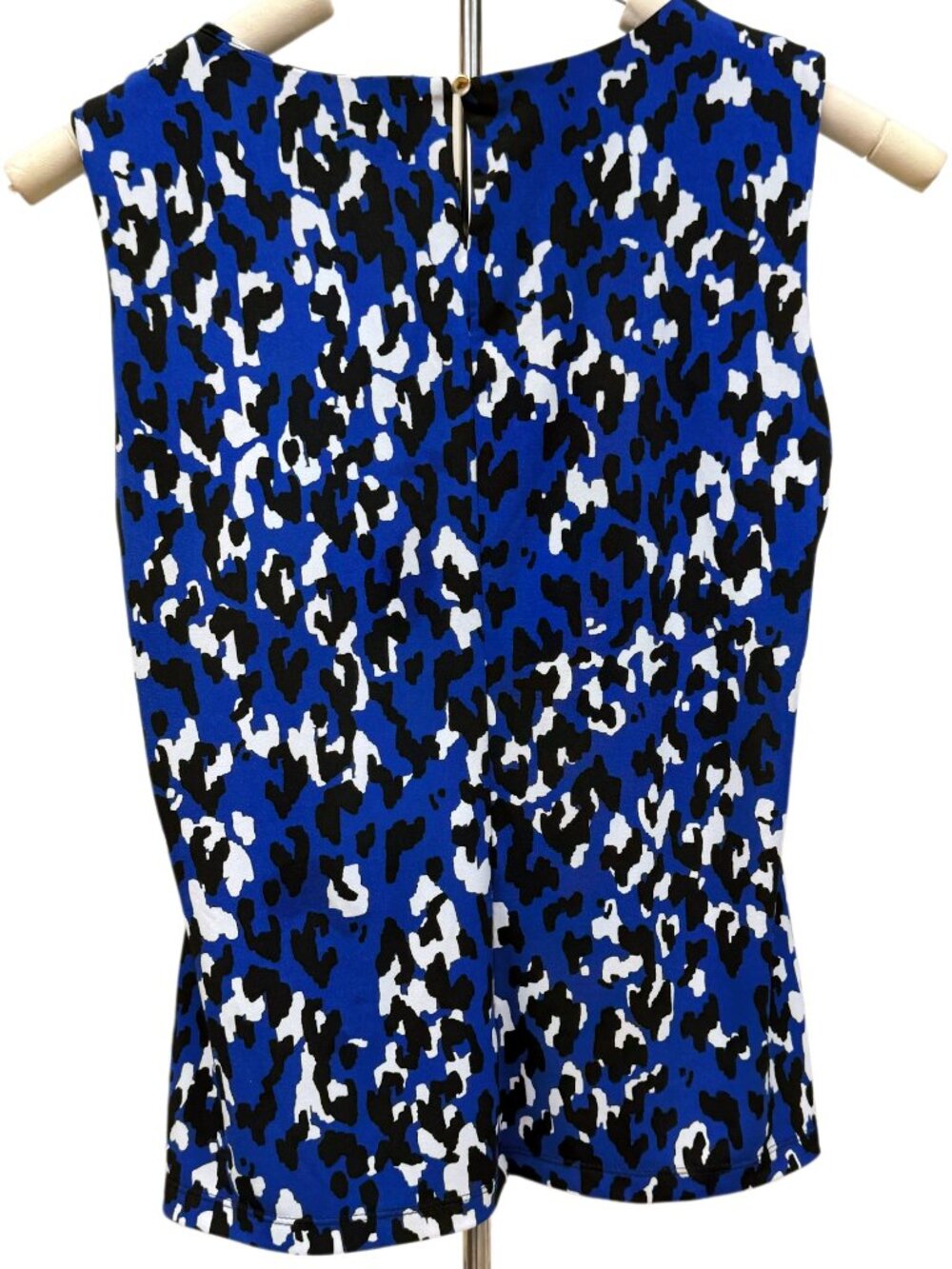 Calvin Klein Sleeveless Top Black Blue Animal Print Pleated Crew Neck Blouse LG